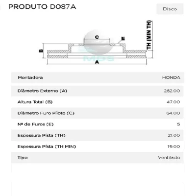 PAR DISCO DE FREIO DIANTEIRO HONDA NEW CIVIC E CRX 1989 EM DIANTE - MDS FREIOS D087A