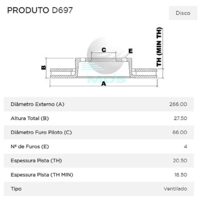 PAR DISCO DE FREIO DIANTEIRO CITROEN BERLINGO, XSARA E PEUGEOT 206, 306 E PARTNER 1985 EM DIANTE - MDS FREIOS D697