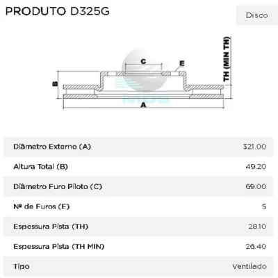 PAR DISCO DE FREIO DIANTEIRO HYUNDAI SANTA FÉ E VERA CRUZ E KIA SORENTO 2006 EM DIANTE - MDS FREIOS D325G