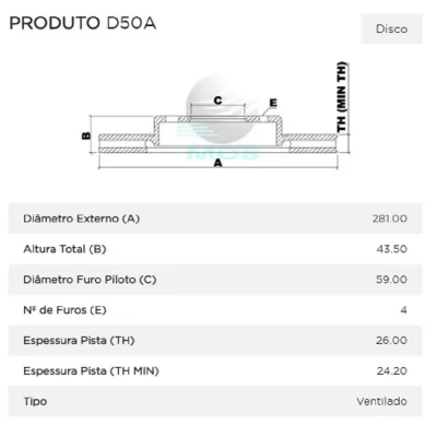 PAR DISCO DE FREIO DIANTEIRO FIAT BRAVO, MAREA E STILO 1998 EM DIANTE - MDS FREIOS D50A