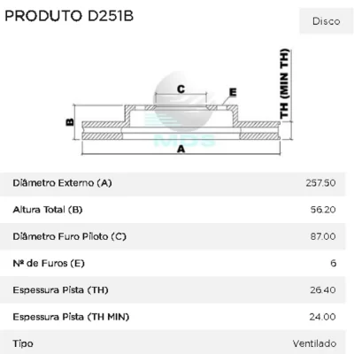 PAR DISCO DE FREIO DIANTEIRO KIA BESTA E PREGGIO 1993 EM DIANTE - MDS FREIOS D251B