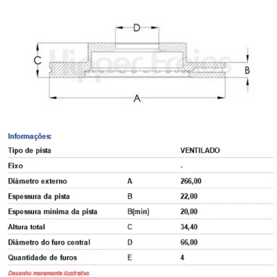 PAR DISCO DE FREIO DIANTEIRO CITROEN BERLINGO, C3 E C4 E PEUGEOT 206, 207 E PARTNER 2000 EM DIANTE - HIPPER FREIOS HF750
