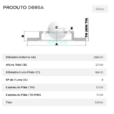 PAR DISCO DE FREIO DIANTEIRO CITROEN BERLINGO, C3, C4 E PEUGEOT 307 E PARTNER 1996 EM DIANTE - MDS FREIOS D695A