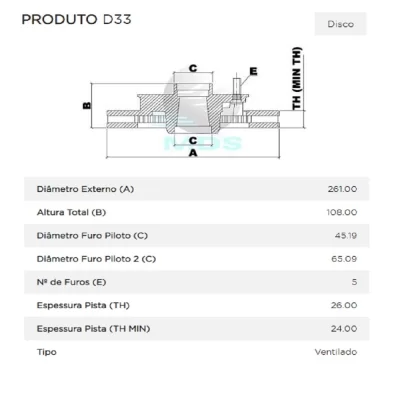 DISCO DE FREIO DIANTEIRO FORD RANGER 1995 EM DIANTE - MDS FREIOS D33