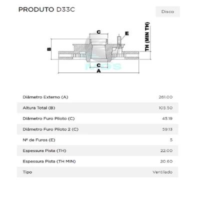 DISCO DE FREIO DIANTEIRO FORD RANGER E EXPLORER 1990 ATÉ 1995 - MDS FREIOS D33C