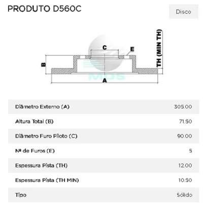 PAR DISCO DE FREIO TRASEIRO RENAULT MASTER 2013 EM DIANTE - MDS FREIOS D560C