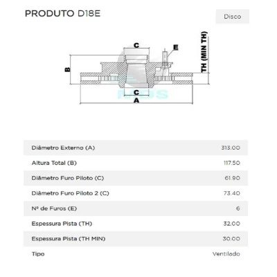 DISCO DE FREIO DIANTEIRO GENERAL MOTORS GM BONANZA, GRAND BLAZER E SILVERADO 1998 EM DIANTE - MDS FREIOS D18E