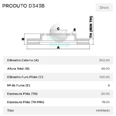 PAR DISCO DE FREIO DIANTEIRO TOYOTA HILUX E LAND CRUISER - MDS FREIOS D343B