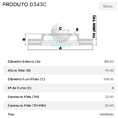 PAR DISCO DE FREIO DIANTEIRO TOYOTA HILUX E LAND CRUISER PRADO 1996 EM DIANTE - MDS FREIOS D343C
