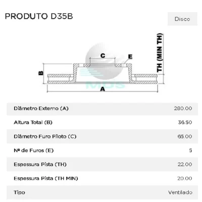 PAR DISCO DE FREIO DIANTEIRO AUDI A3 E VOLKSWAGEN VW BORA, GOLF, POLO E VARIANT 1995 EM DIANTE - MDS FREIOS D35B
