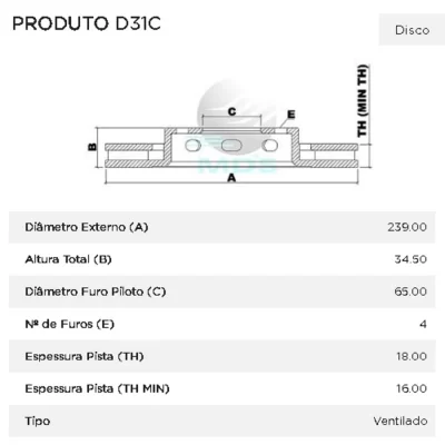 PAR DISCO DE FREIO DIANTEIRO VOLKSWAGEN VW GOL, POLO E VOYAGE 1995 EM DIANTE - MDS FREIOS D31C