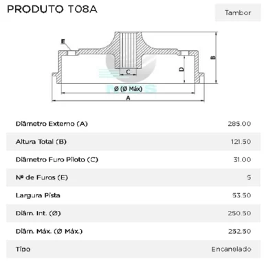 TAMBOR DE FREIO TRASEIRO VOLKSWGEN VW KOMBI 1967 ATÉ 1977 - MDS FREIOS T08A