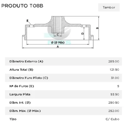 TAMBOR DE FREIO TRASEIRO VOLKSWGEN VW KOMBI CLIPER 1978 ATÉ 1981 - MDS FREIOS T08B