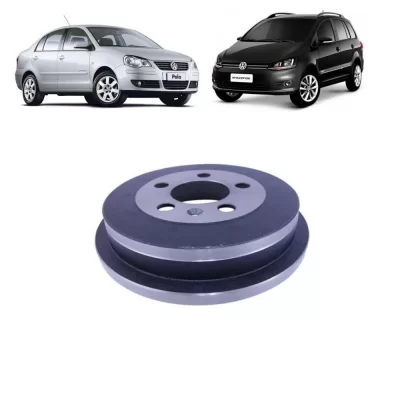PAR TAMBOR DE FREIO TRASEIRO VOLKSWGEN VW CROSSFOX, FOX, POLO E  SPACEFOX 2002 ATÉ 2019 - HIPPER FREIOS - HF08A