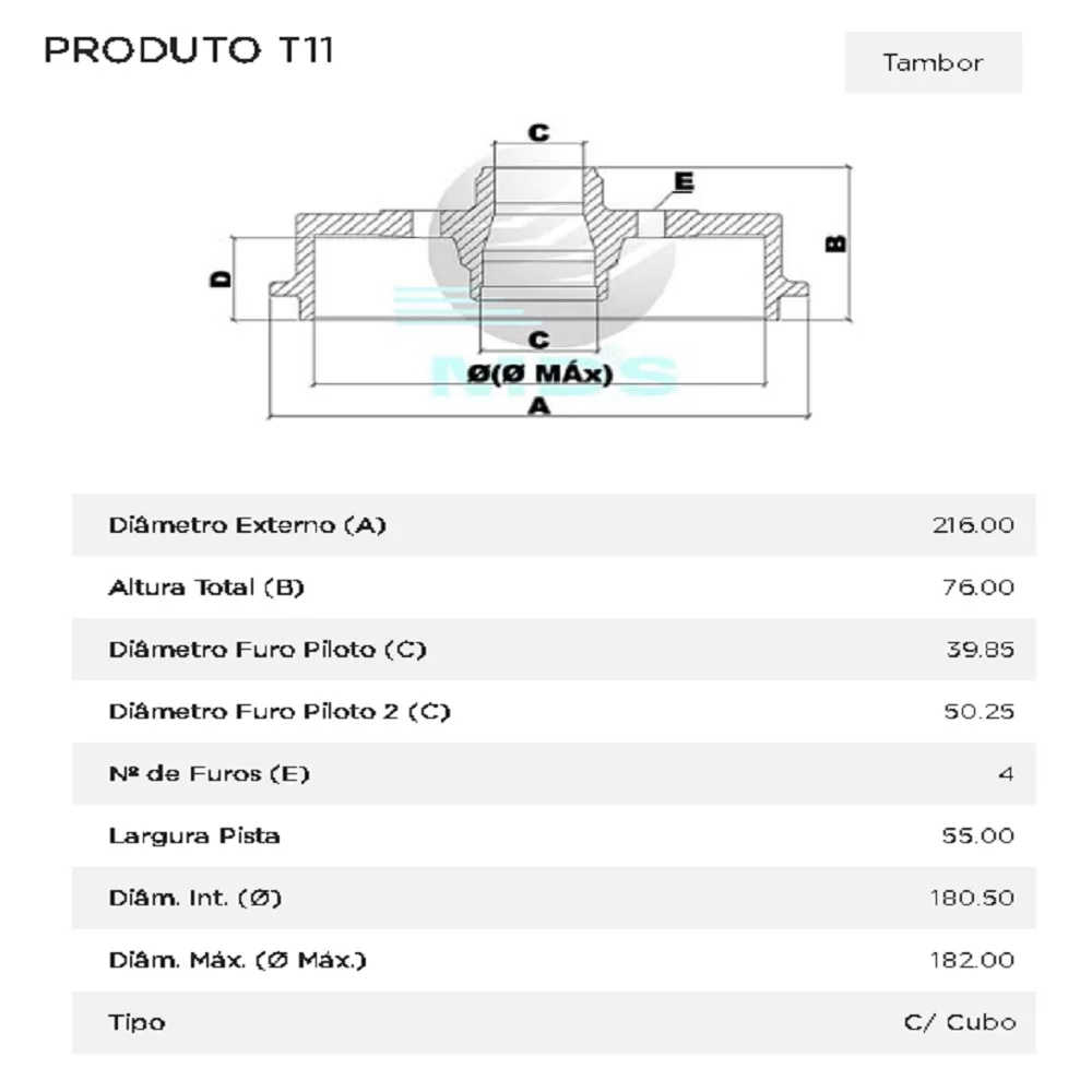 PAR TAMBOR DE FREIO TRASEIRO FORD ESCORT E VERONA E VOLKSWAGEN VW APOLLO ATÉ 1996 - MDS FREIOS T11