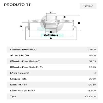 PAR TAMBOR DE FREIO TRASEIRO FORD ESCORT E VERONA E VOLKSWAGEN VW APOLLO ATÉ 1996 - MDS FREIOS T11