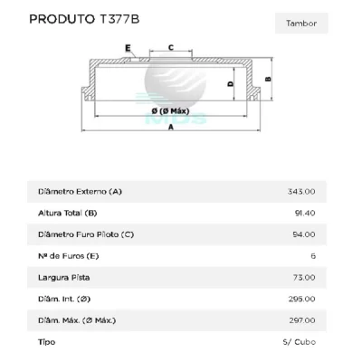 PAR TAMBOR DE FREIO TRASEIRO MITSUBISHI L200 DE 2008 EM DIANTE - MDS FREIOS T377B