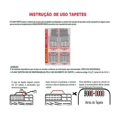 JOGO DE TAPETE AUTOMOTIVO PVC FLEXÍVEL UNIVERSAL MODELO G PRETO COM TEXTURA ANTIDERRAPANTE 4 PEÇAS - FLASH TAPETES FT009