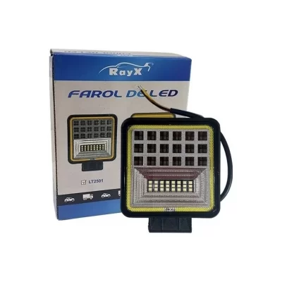 FAROL DE MILHA COM 42 LEDS 126W 7D MODELO ANGEL EYE OFF ROAD COM FUNÇÃO DRL BRANCO - RAYX LT2501