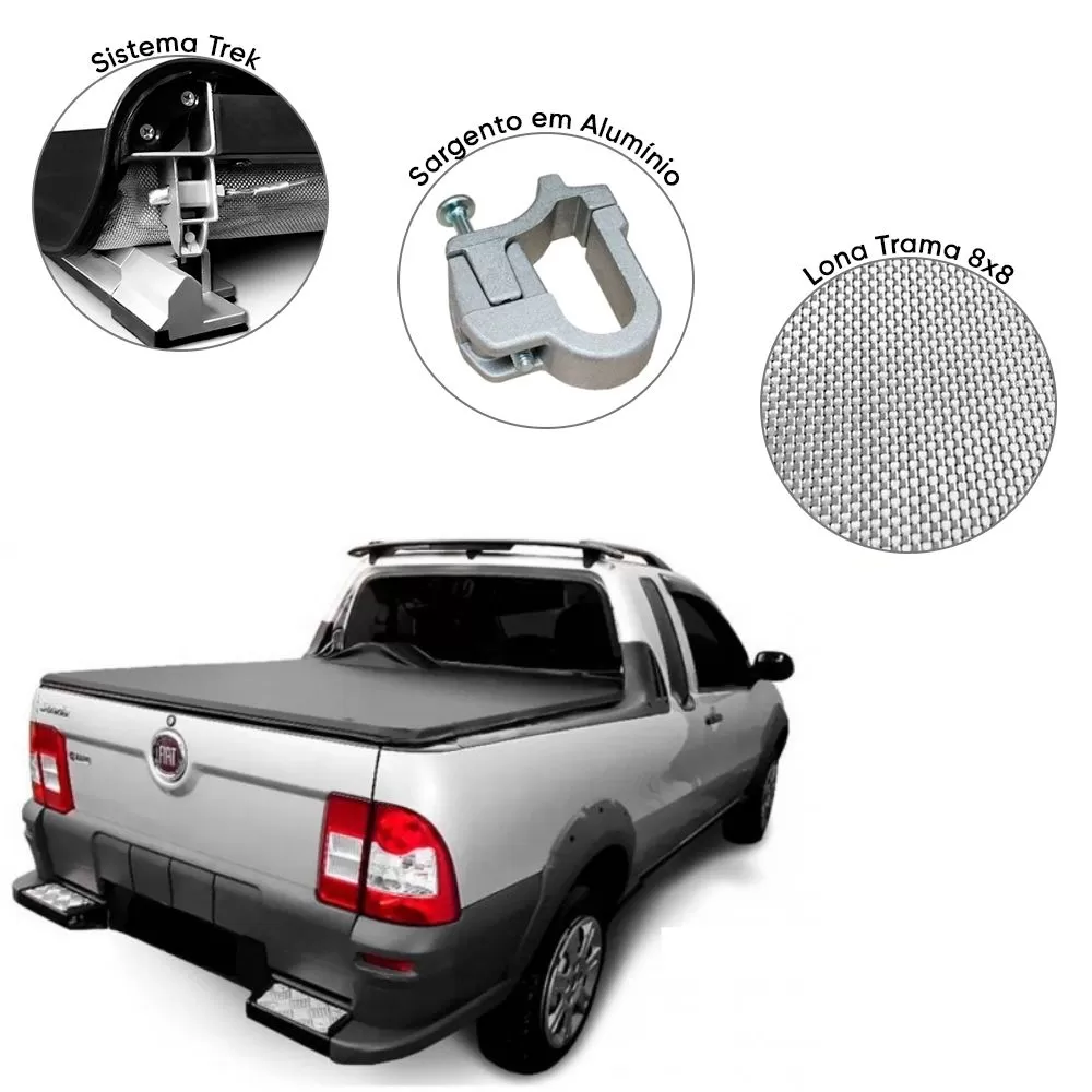 CAPOTA MARÍTIMA FLASH FORCE FIAT STRADA 1998 ATÉ 2013 CABINE ESTENDIDA SEM GANCHO COM ESTEPE - FLASH COVER FF042