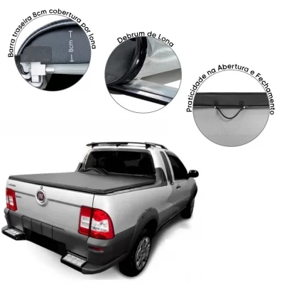 CAPOTA MARÍTIMA FLASH FORCE FIAT STRADA 1998 ATÉ 2013 CABINE ESTENDIDA SEM GANCHO COM ESTEPE - FLASH COVER FF042
