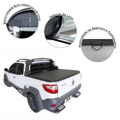 CAPOTA MARÍTIMA FLASH FORCE FIAT STRADA ADVENTURE 2014 EM DIANTE CABINE DUPLA COM ESTEPE - FLASH COVER FF185