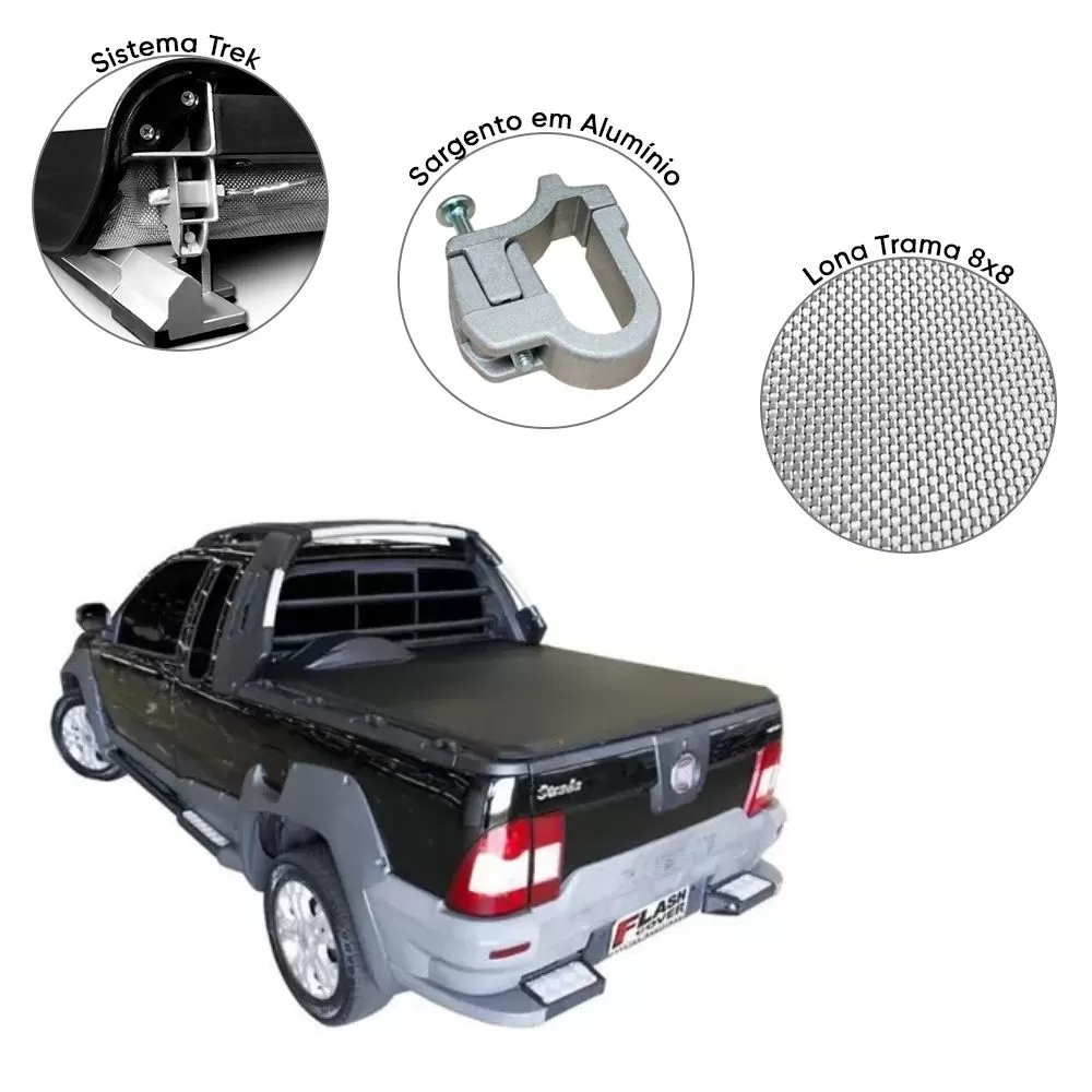 CAPOTA MARÍTIMA FLASH FORCE FIAT STRADA LOCKER 2009 ATÉ 2013 CABINE ESTENDIDA COM GANCHO COM ESTEPE - FLASH COVER 141