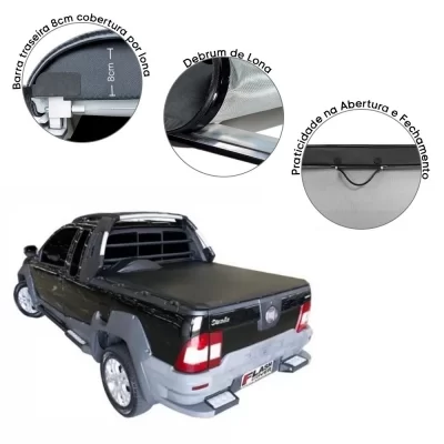 CAPOTA MARÍTIMA FLASH FORCE FIAT STRADA LOCKER 2009 ATÉ 2013 CABINE ESTENDIDA COM GANCHO COM ESTEPE - FLASH COVER 141