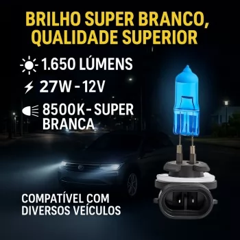Kit 10 Lâmpadas Super Branca H27 8500k Farol Carro 12v 55w
