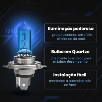 Kit 10 Lâmpadas Super Branca H4 8500k Farol Carro 12v 55w