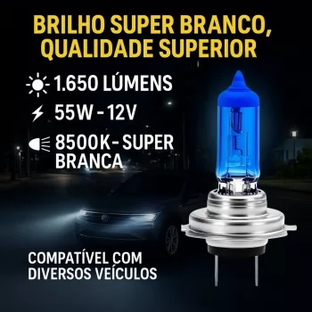 Kit 10 Lâmpadas Super Branca H7 8500k Farol Carro 12v 55w