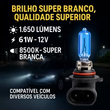 Par Lâmpadas Super Branca Hb3/9005 8500k Farol Carro
