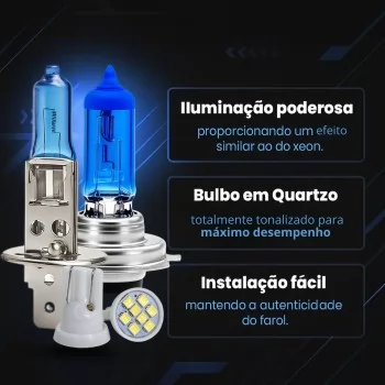 Kit 6 Lâmpadas Super Branca  8500K  H7 + H1 + T10