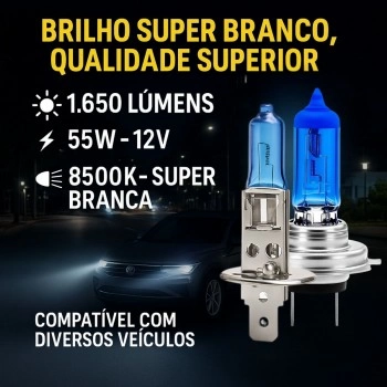 Kit 4 Lâmpadas Super Branca  8500K  H7 + H1