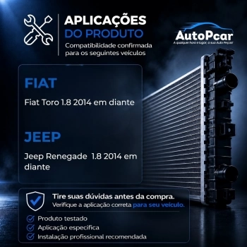 RADIADOR ALUMINIO FIAT TORO 16/... RENEGADE FLEX 1.8 16V 15/