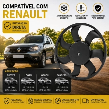 MOTOR VENTILADOR RADIADOR RENAULT LOGAN II/SANDERO II 1.0 1.6 13/19 DUSTER 1.6/2.0 16V 16/ C/SUPORTE