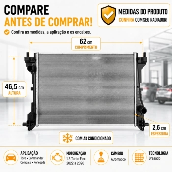 RADIADOR FIAT/JEEP TORO/RENEGADE/COMPASS/COMMANDER 1.3 FLEX 2022/...