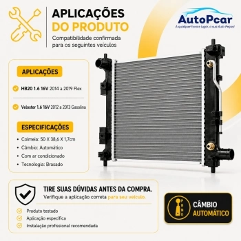 RADIADOR ALUMINIO HYUNDAI HB20 1.6 16V 14/19 VELOSTER 1.6 16V 12/13 (AUTOMATICO)